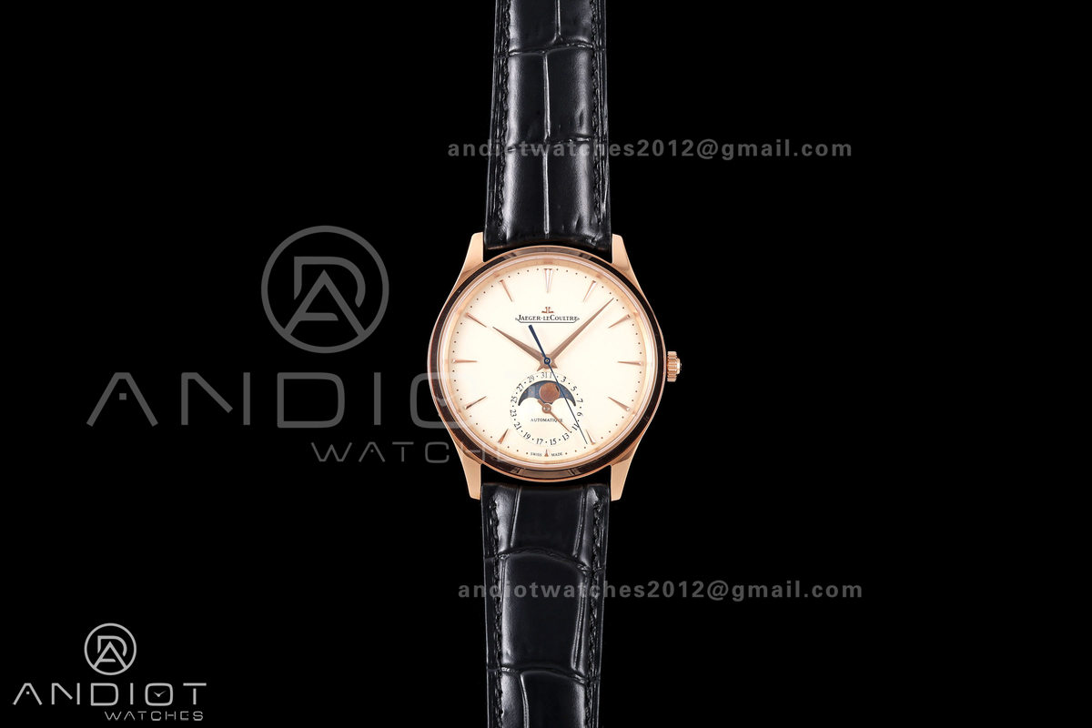Master Ultra Thin Moon RG RZF 1:1 Best Edition Cream Dial on Black Leather Strap SA925 Super Clone